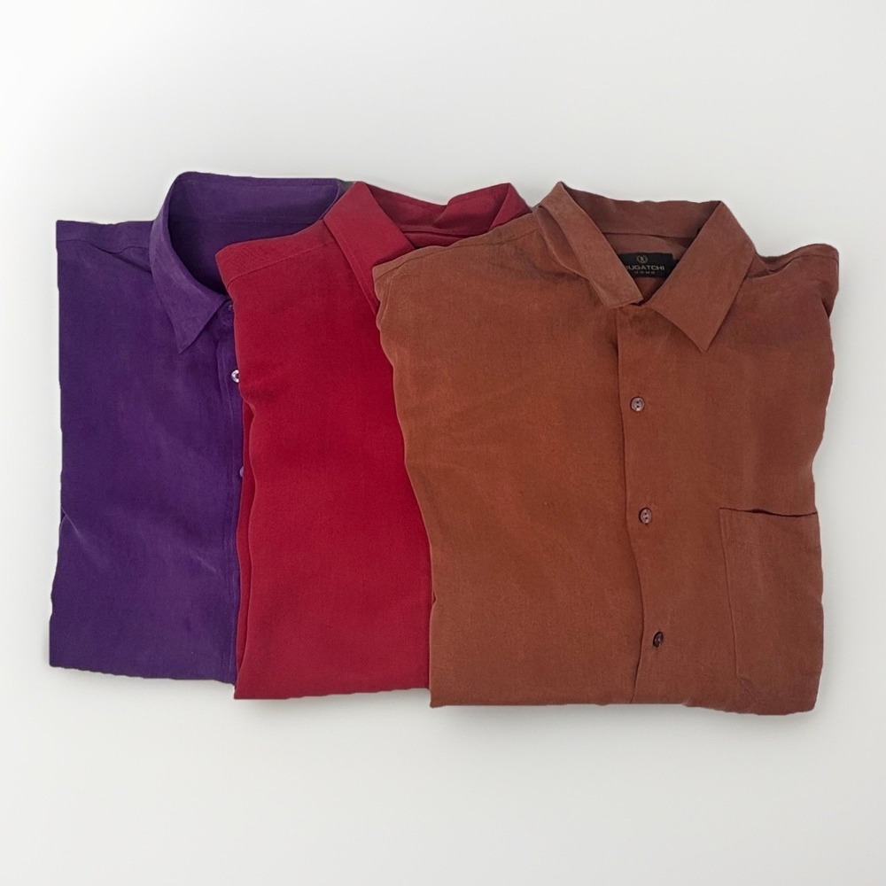 Bugatchi Uomo Button Up Shirts Mens XXL LOT of 3 Tencel Short Sleeve Euro Chic